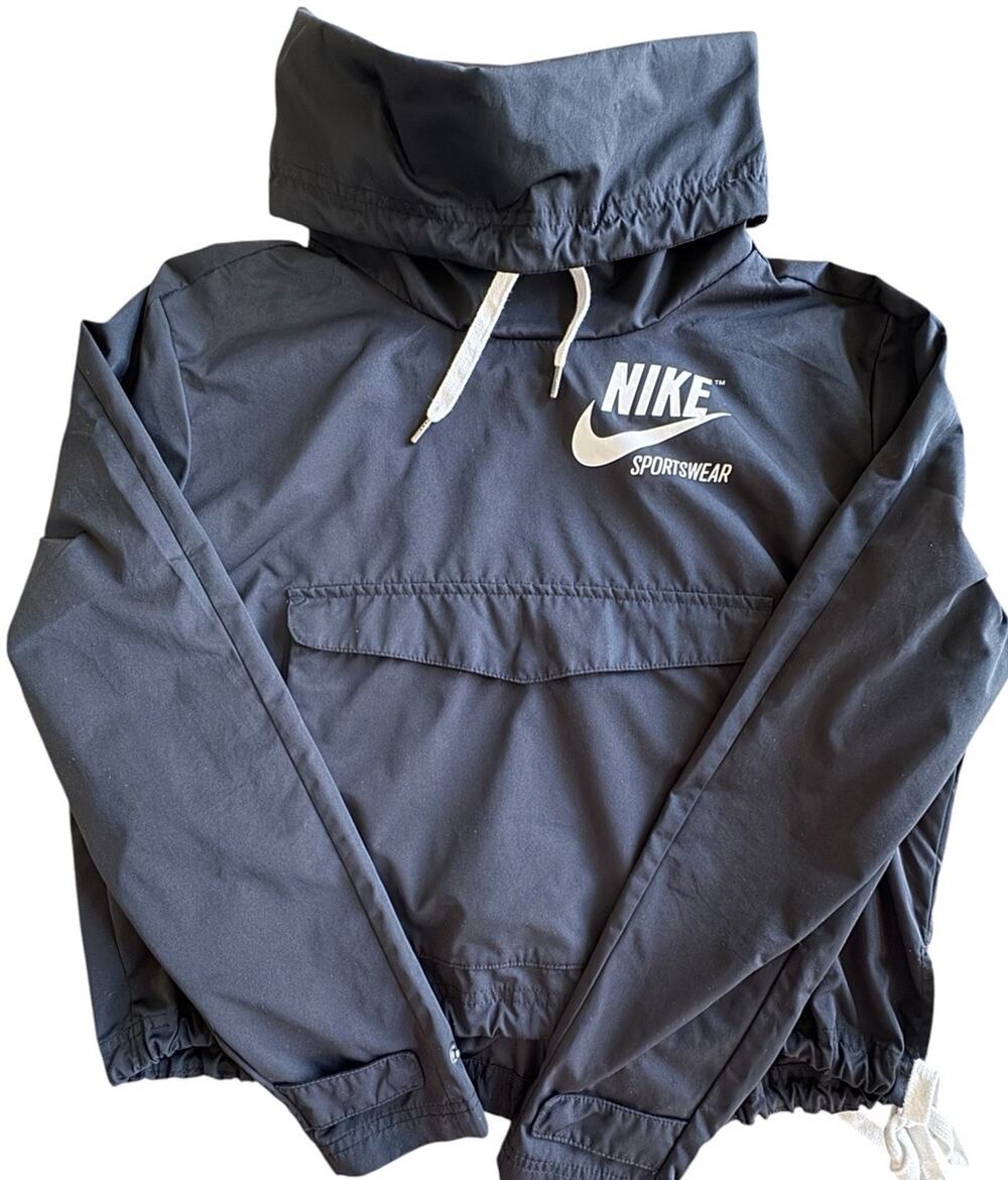 Nike Sportswear Anorak Windbreaker Women’s Small Black Hooded Pullover Jacket